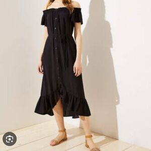 Loft Midi Dress Black Off Shoulder BoHo Rayon